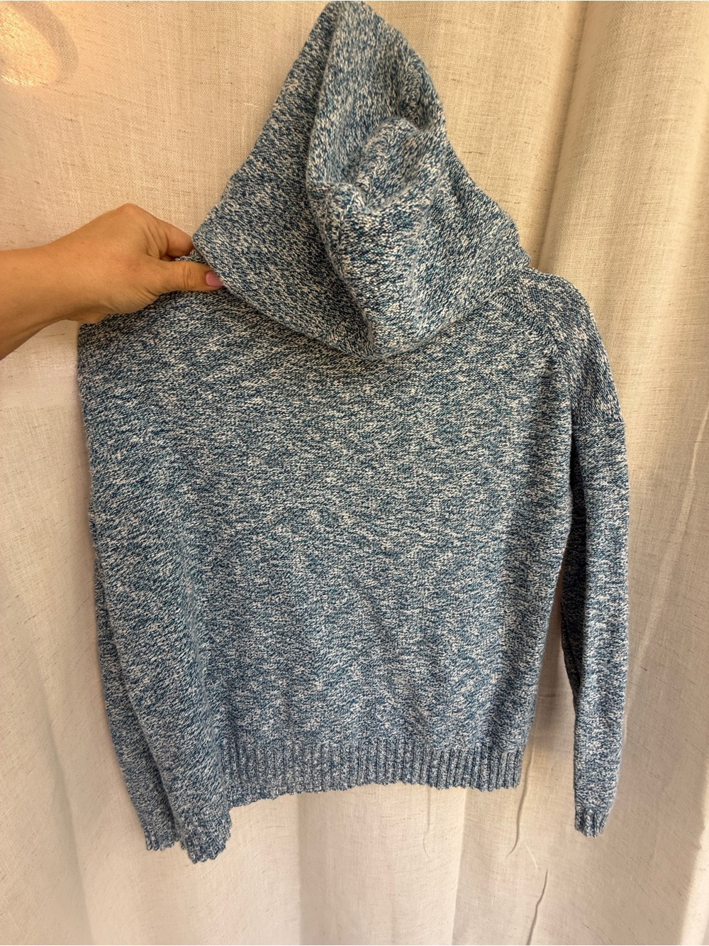 J.Crew Re-Imagined XS Blue Marled Knit Hoodie Orange Trim Pullover - Picture 3 of 7